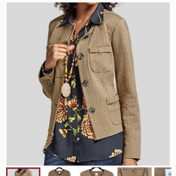 Cabi Penny blazer. Tan herringbone ponte with button front. Style 3170. - Picture 4 of 5